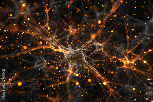 microscopic view of neurons connecting, illustrating the complexity of the human brain  photo