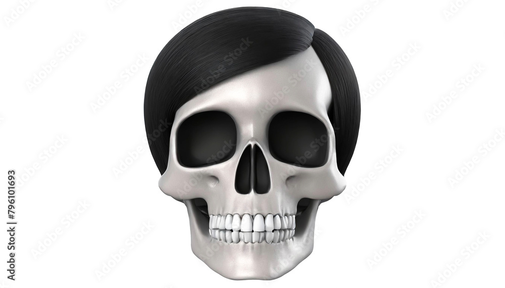 Fototapeta premium Skull with wig, hair, funny Halloween image isolated on transparent background