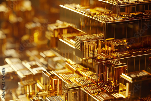 Intricate view of a gold bullion stack representing wealth and global economic power 