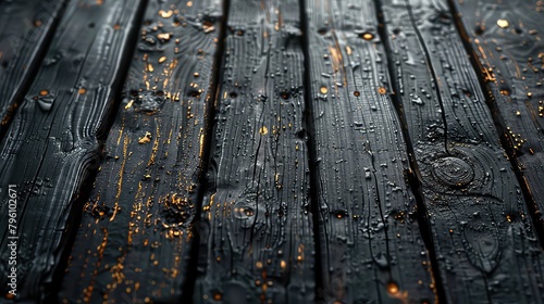 Wooden background with drops of water. Close-up view.