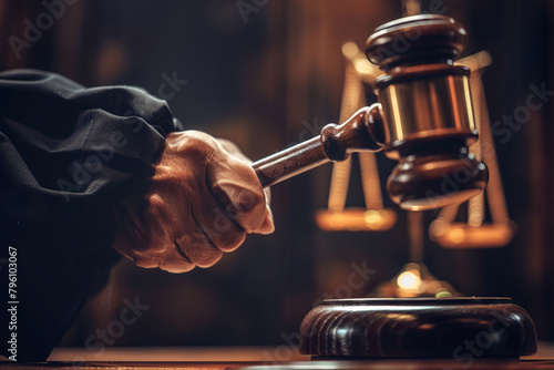 Wallpaper Mural Judges hand holding a gavel above a sounding block ready to deliver a judgment Torontodigital.ca