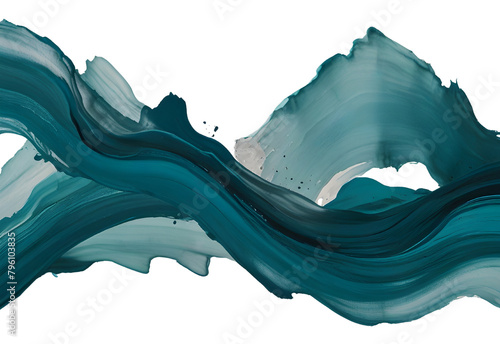 Teal color and aquamarine color paint stroke on a solid white background, generative AI photo