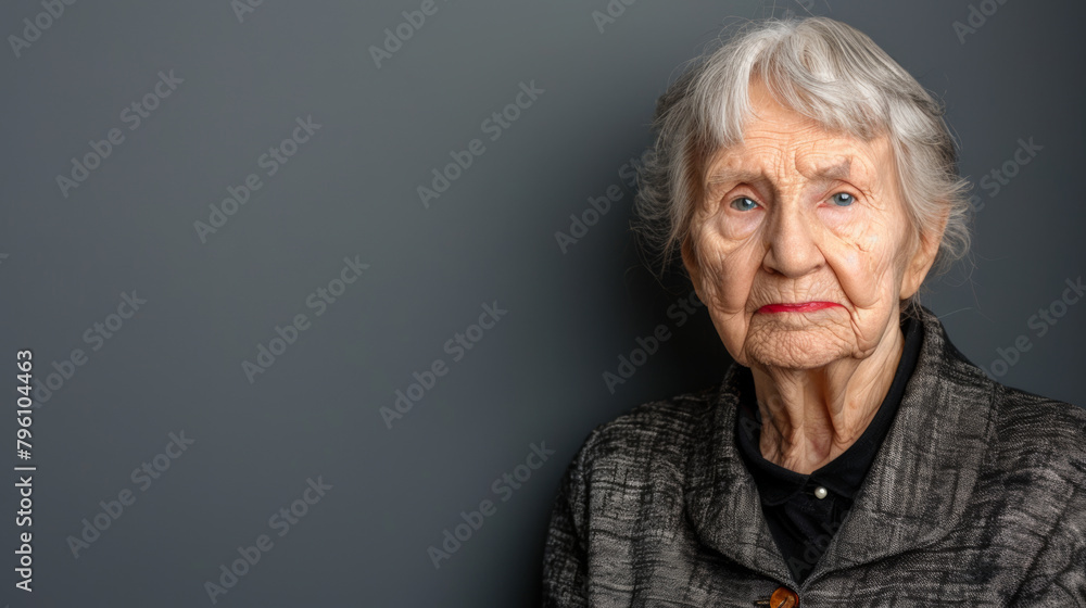 old woman with Confusion: Furrowed brow, puzzled expression, lost in a labyrinth of uncertainty. - obrazy, fototapety, plakaty 