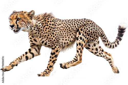 A cheetah in full sprint  isolated on a white background