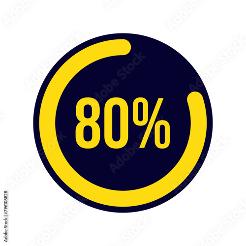 80 Percentage circle, 80% Circle loading and circle progress, 80 percent diagrams for infographic, Percentage infographics, ready-to-use for web design, user interface UI, 80% Discount