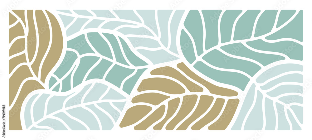 Fototapeta premium Abstract foliage botanical background vector. Green color wallpaper of tropical plants, leaf branches, leaves. Foliage design for banner, prints, decor, wall art, decoration.