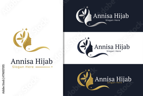 luxury beauty hijab scraft logo design template 