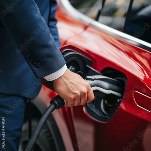 electric car charging at the charging station battery, close up