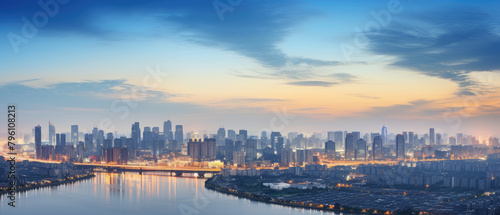 Majestic Urban Skyline at Twilight Panorama