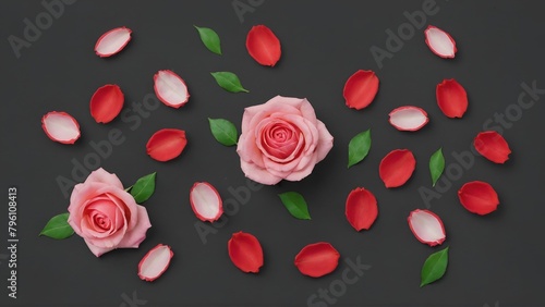 set or collection of beautiful pink wild rose flowers  bud and leaf isolated over a white background  cut-out colorful magenta floral or garden design elements  top view  flat lay