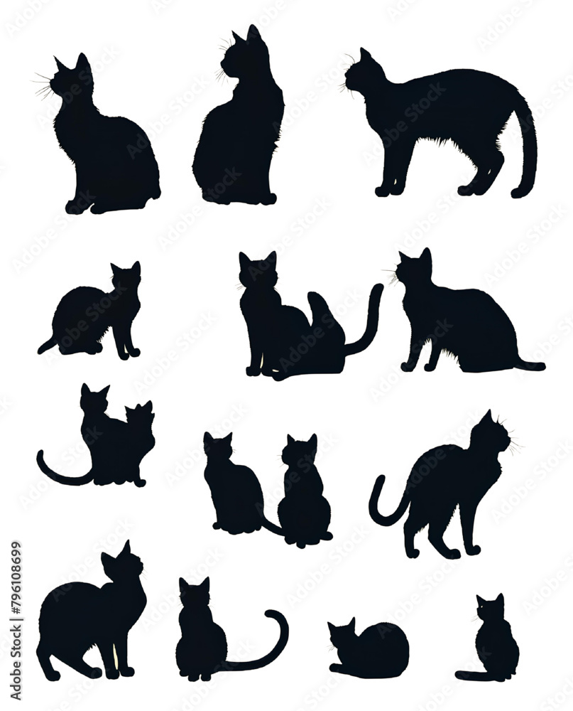 Set of black cat silhouette. Kitten silhouette collection. Cat silhouette set vector illustration High quality and isolated on a white background