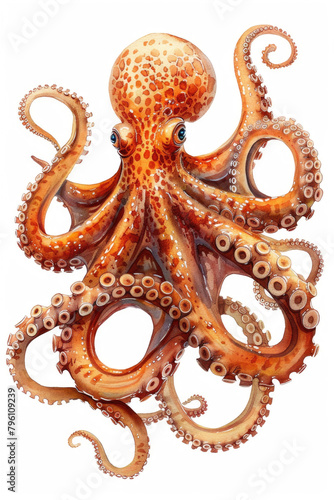 An octopus swimming, isolated on a white background