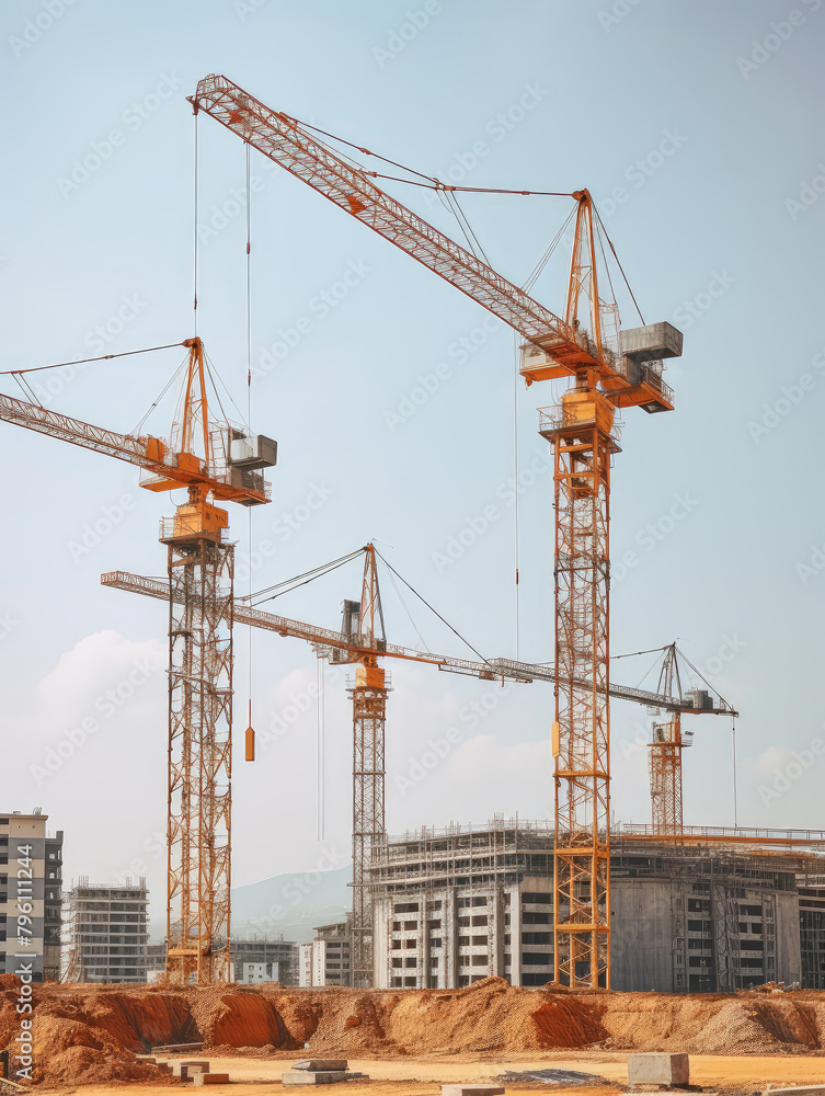 Urban Construction Site with Cranes and Developing Infrastructure Urban Construction Site with Cranes and Developing Infrastructure