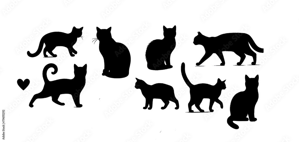 Set of black cat silhouette. Kitten silhouette collection. Cat silhouette set vector illustration High quality and isolated on a white background