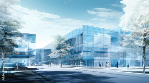 Futuristic Glass Corporate Buildings in Urban Setting