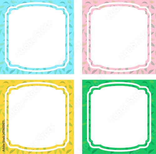 Colorful 4-color frame with leaf background
