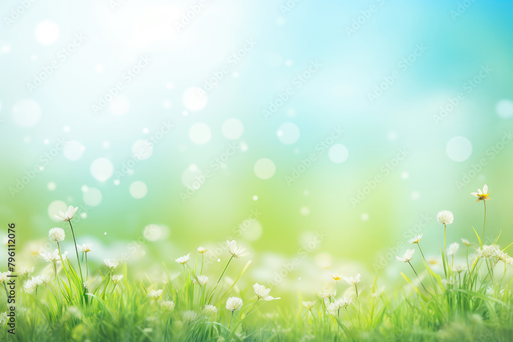 Serene Spring Meadow with Glistening Dew Drops