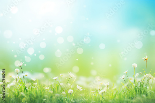 Serene Spring Meadow with Glistening Dew Drops