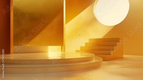 Golden staircase luxury podium background. Geometric shape design.