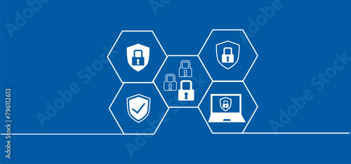2d illustration Safety concept: Closed Padlock with laptop on digital background
