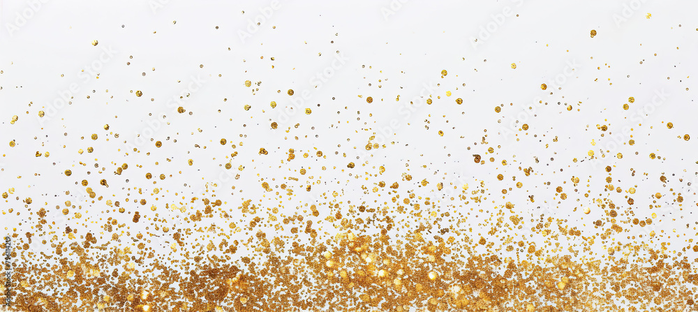 Gold glitter particles. Isolated on white background