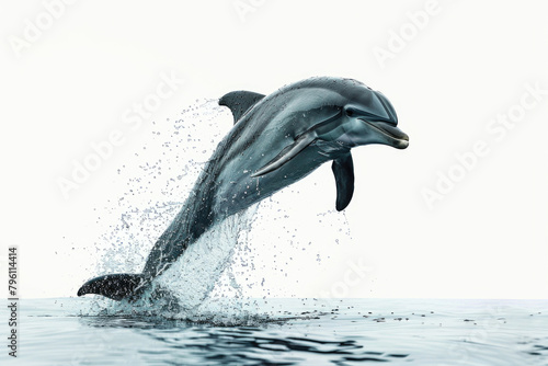 A dolphin leaping out of water  isolated on a white background