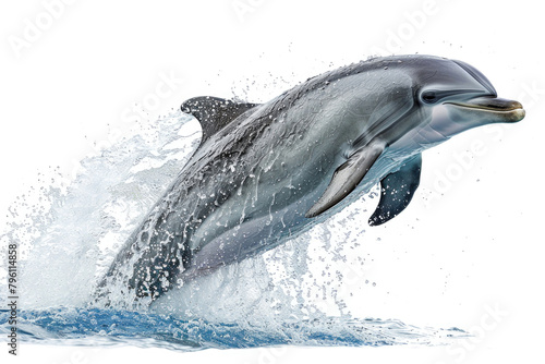 A dolphin leaping out of water  isolated on a white background