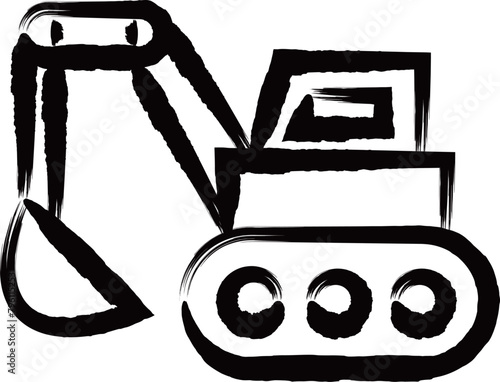 筆書き乗り物アイコンイラスト　ショベルカー