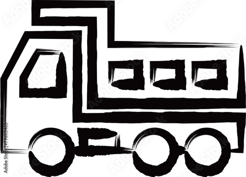 筆書き乗り物アイコンイラスト　ダンプカー