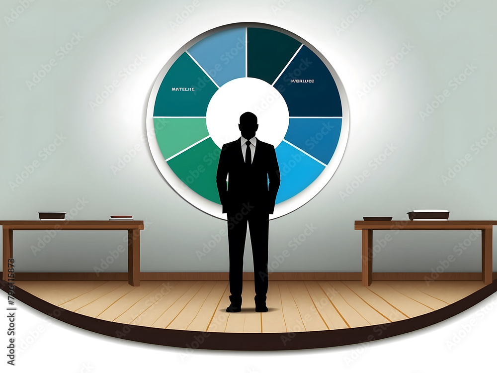 Obraz premium Illustration of a businessman standing under the empty segment of pie chart design.