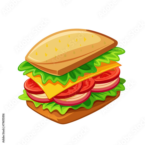 Big sandwich Food icon cartoon style on white background