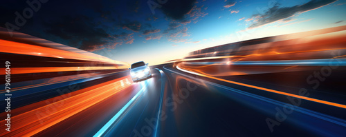 High-Speed Traffic on Highway at Sunset