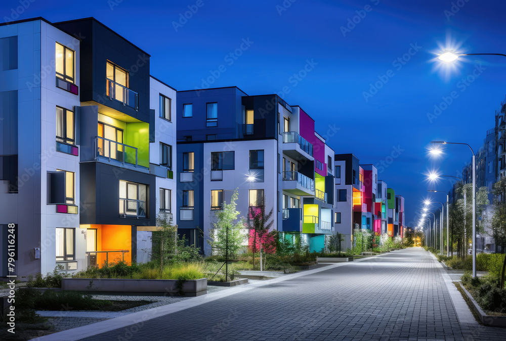 Colorful Modern Residential Architecture at Night