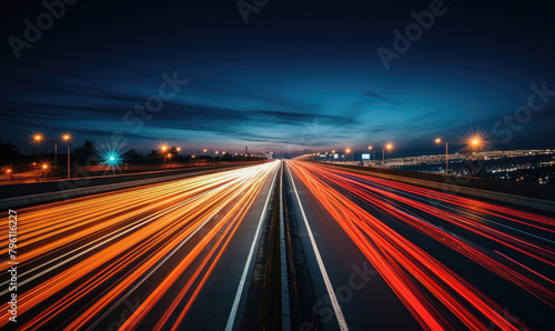 Long Exposure Traffic Trails on Highway at Night