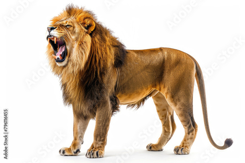 A lion roaring, isolated on a white background