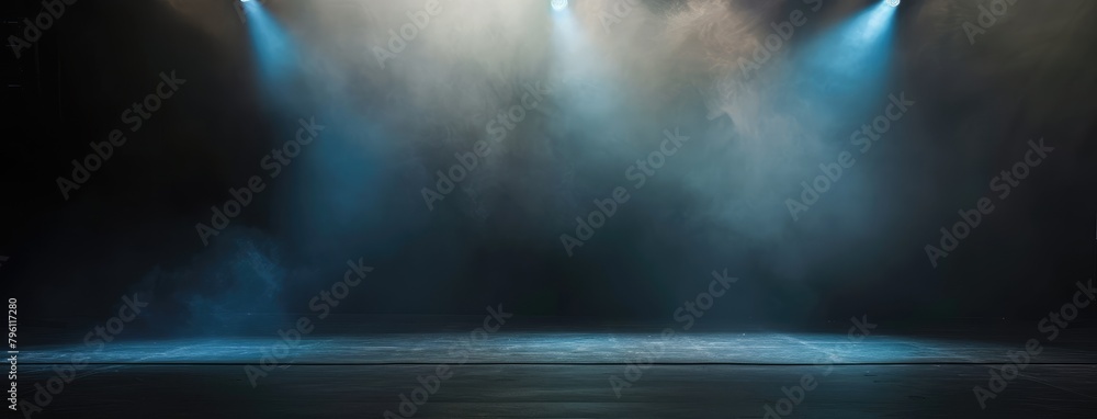 Empty Stage with Dramatic Lighting and Smoke