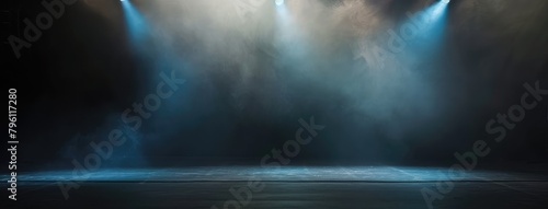 Empty Stage with Dramatic Lighting and Smoke