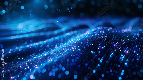 A Blue Illuminated Binary Code Flowing in Cyberspace