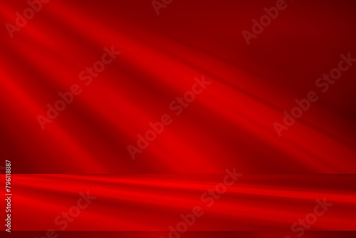 Empty studio interior background and backdrop and product display stand with red shadow on blank text background for inserting text.	