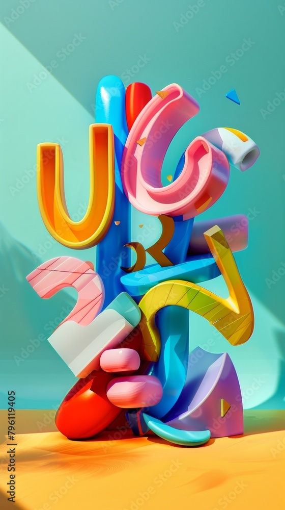 3D typography in vibrant colors, playful shadows, popping off the background