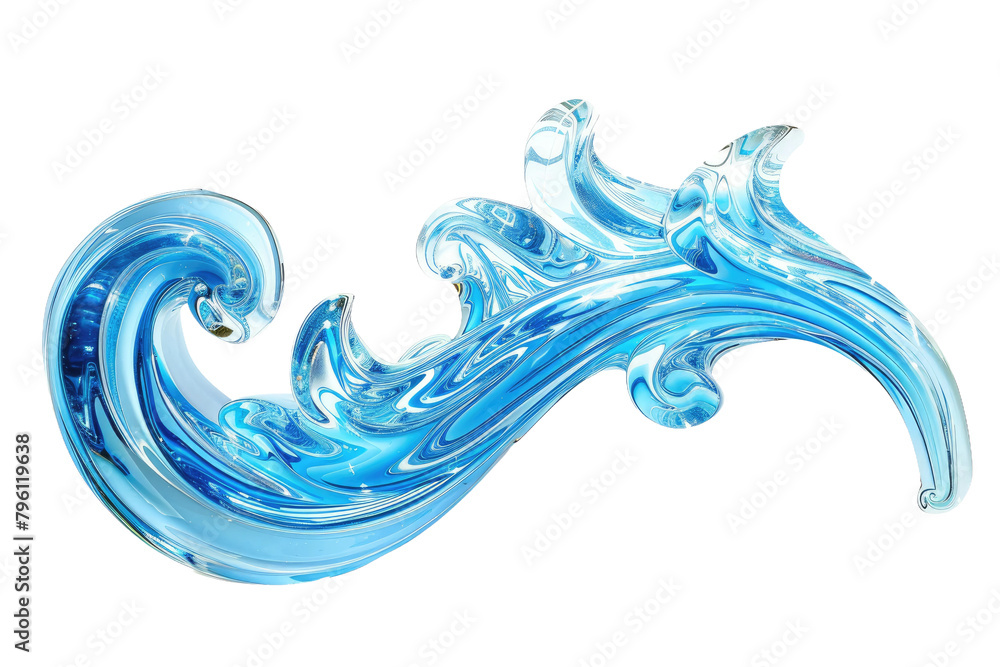Glass Sculpture of a Wave on White Background