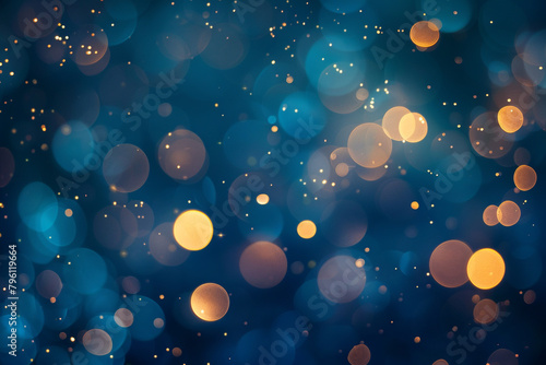 Magical and stylish bokeh background, showcasing a myriad of soft, glowing orbs against the rich twilight blue of a festive night 