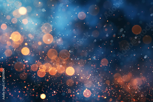 Magical and stylish bokeh background  showcasing a myriad of soft  glowing orbs against the rich twilight blue of a festive night 