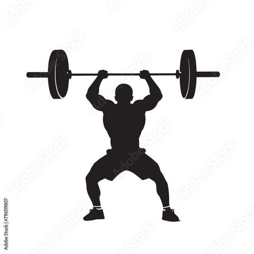 Vector silhouette of a weightlifting sports man. Flat cutout icon