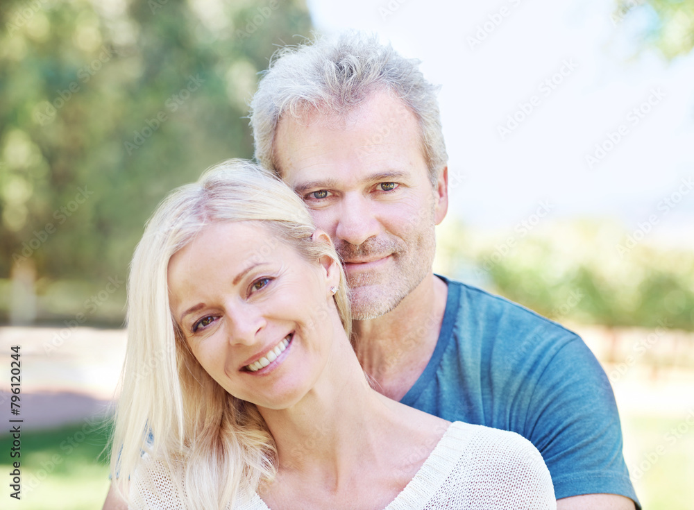 Mature, couple and portrait smile in nature for travel vacation for summer holiday, backyard or anniversary. Man, woman and face in forest for exploring date for happiness or bonding, calm or trees Mature, couple and portrait smile in nature for travel vacation for summer holiday, backyard or anniversary. Man, woman and face in forest for exploring date for happiness or bonding, calm or trees