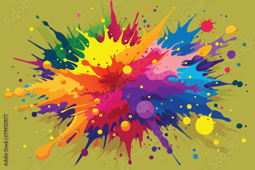 Colorful rainbow holi paint color powder explosion vector  isolated wide yellow panorama background