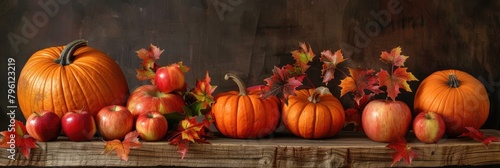 Autumn Harvest Display with Pumpkins and Apples