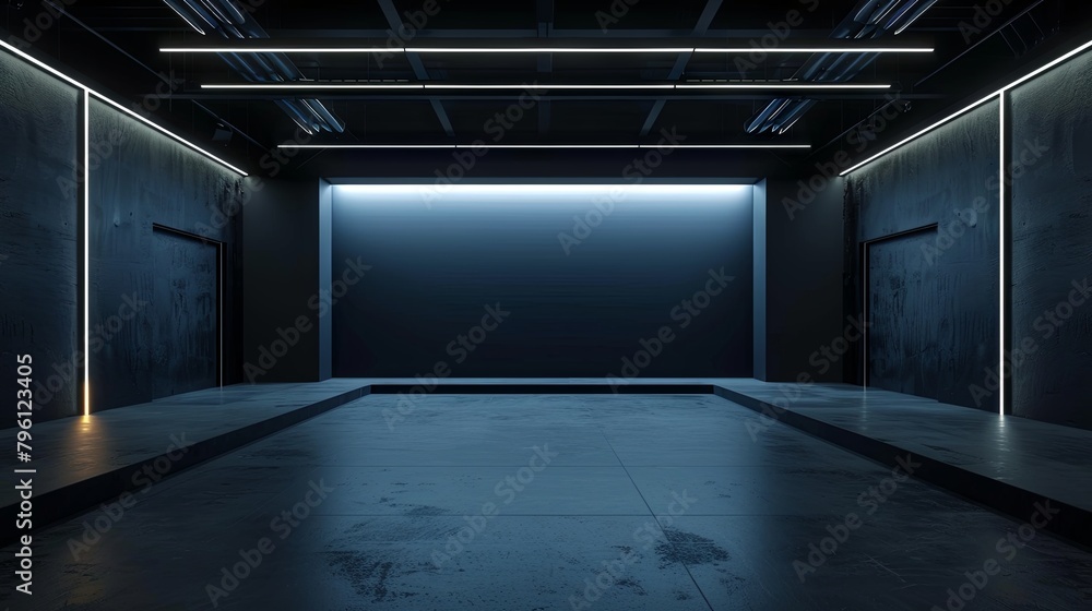 Modern futuristic corridor with glowing neon lights Modern futuristic corridor with glowing neon lights
