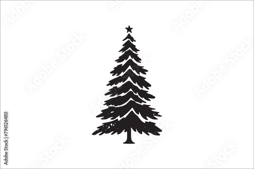 A black and white silhouettes of christmas trees with a decoration.