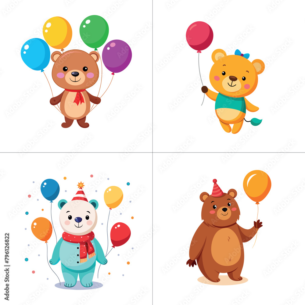 Fototapeta premium brown bear with balloons